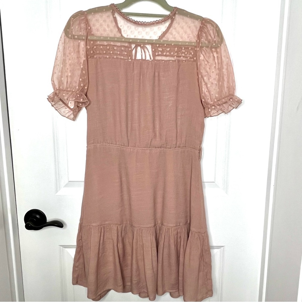 Rose Blush Dress - Embroidered Polka Dot Tulle with Lace and Smocked Top, Size M - Picture 4 of 7